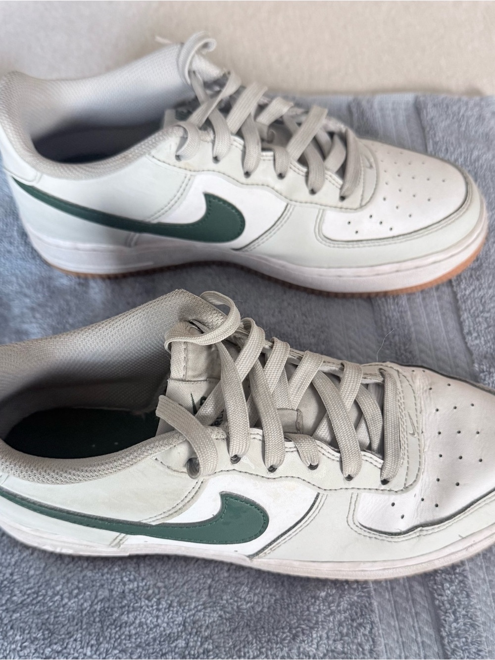 Nike Kids White Sneakers with Green Swoosh